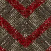 Geometric fabric swatch with red and gray chevron triangles, dense weave, and slight texture; identified as swan > fabric (g) > g 463.